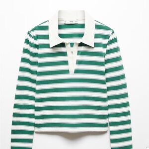 Mango Women's Green and White Striped Jersey